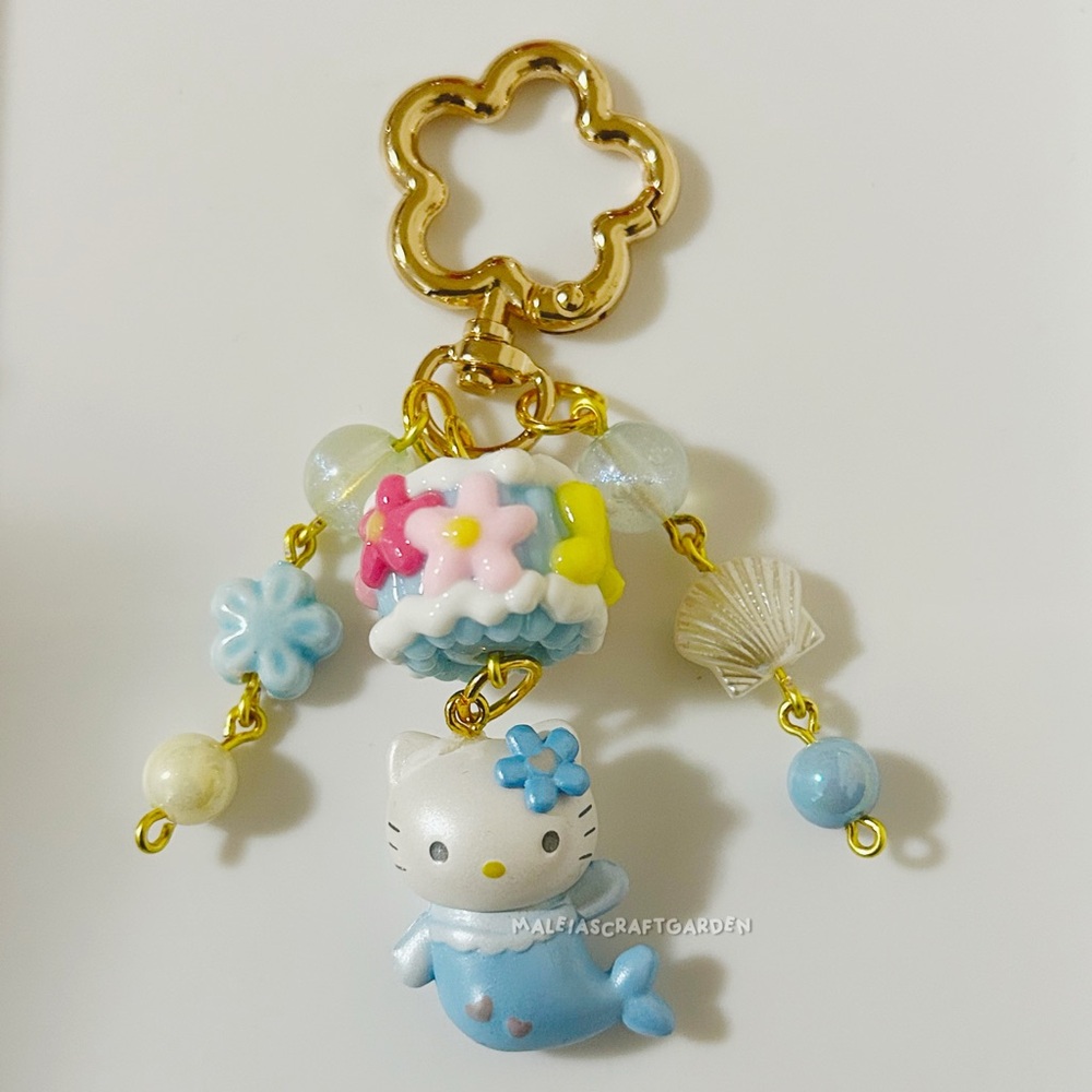 Blue Mermaid Keychain with Hello Kitty Charm